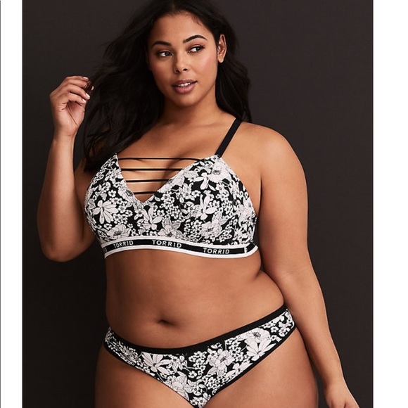 TORRID LOGO FLORAL LADDER CUT COTTON BRALETTE - Picture 2 of 3
